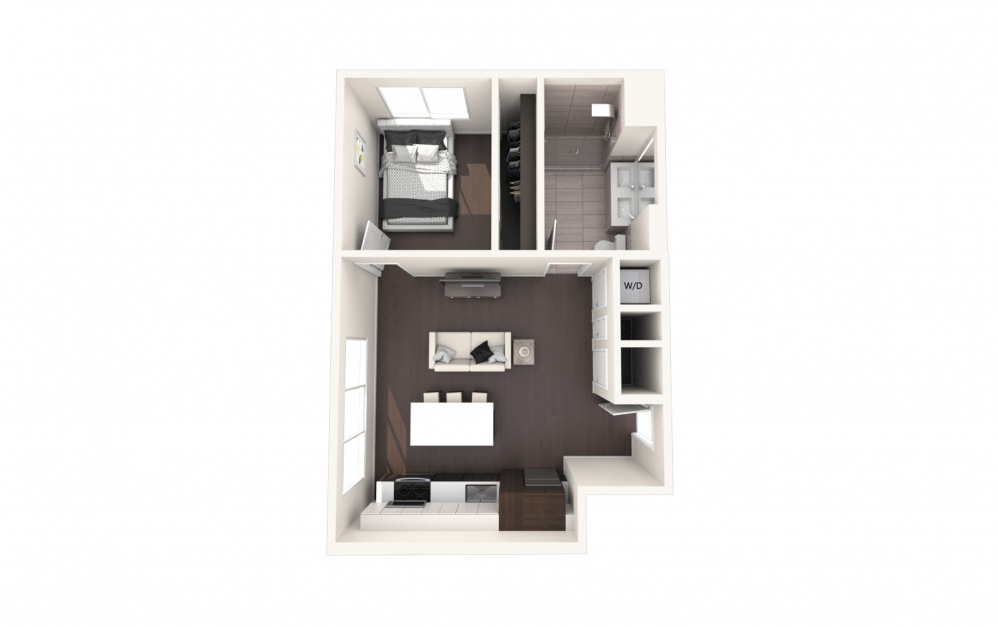Adams One BR C - 1 bedroom floorplan layout with 1 bath and 680 square feet.