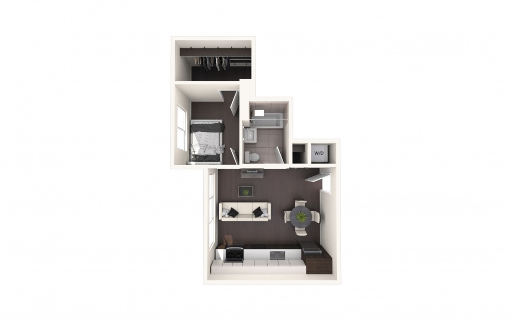 Adams One BR D - 1 bedroom floorplan layout with 1 bath and 750 square feet.