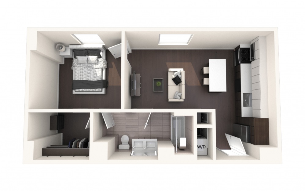 Adams One BR E - 1 bedroom floorplan layout with 1 bath and 840 square feet.