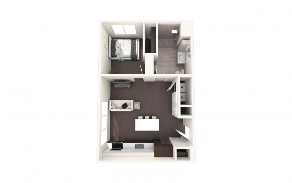 Adams One BR ADA - 1 bedroom floorplan layout with 1 bath and 660 square feet.