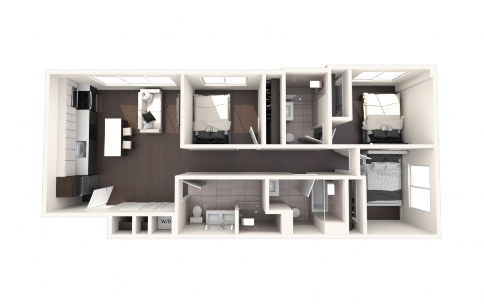 Adams Three BR - 3 bedroom floorplan layout with 3 baths and 1400 square feet.