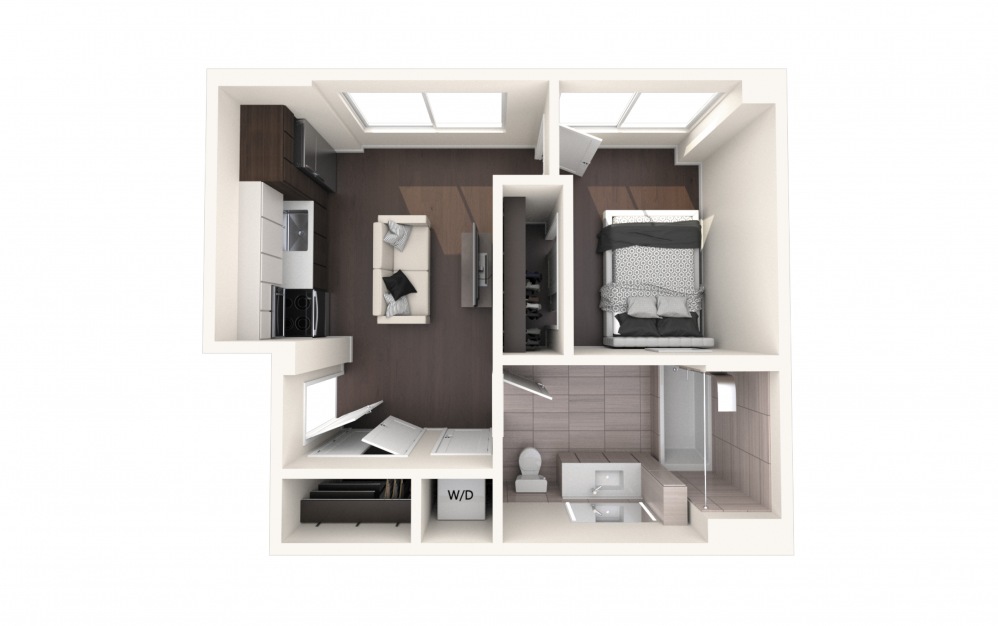 Jeff One BR A - 1 bedroom floorplan layout with 1 bath and 490 square feet.