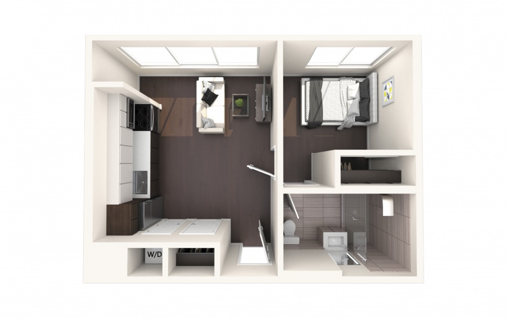 Jeff One BR B ADA - 1 bedroom floorplan layout with 1 bath and 650 square feet.