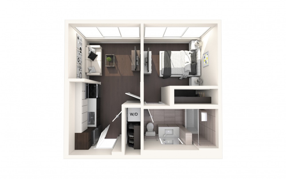 Jeff One BR C - 1 bedroom floorplan layout with 1 bath and 580 square feet.