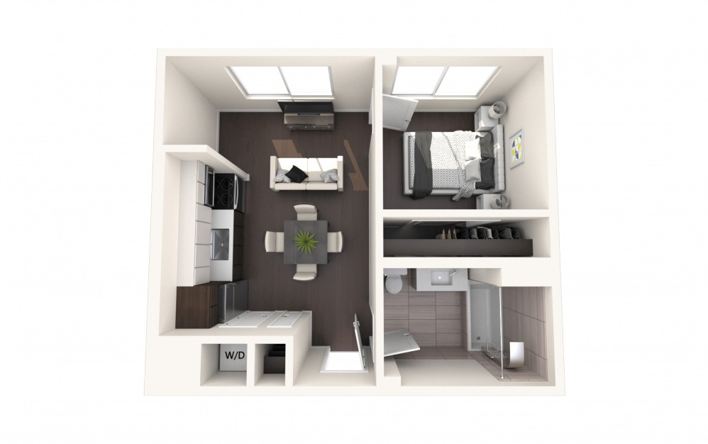 Jeff One BR D - 1 bedroom floorplan layout with 1 bath and 580 square feet.