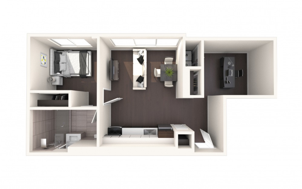 Jeff One BR D ADA - 1 bedroom floorplan layout with 1 bath and 910 square feet.