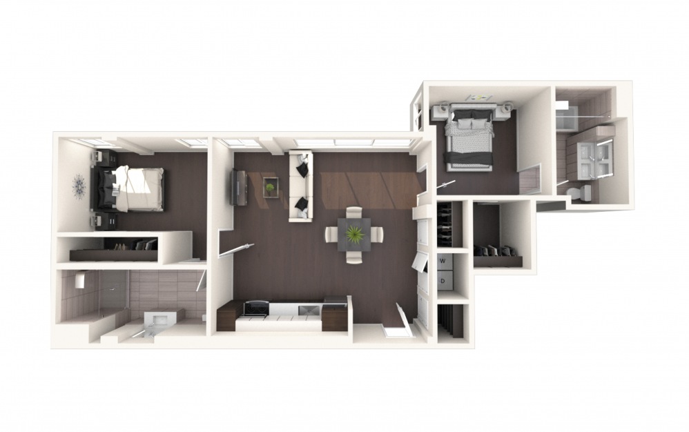 Jeff Two BR A ADA - 2 bedroom floorplan layout with 2 baths and 1200 square feet.