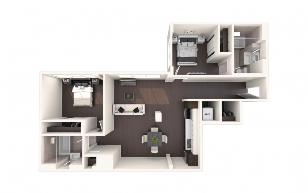 Jeff Two BR B - 2 bedroom floorplan layout with 2 baths and 1200 square feet.