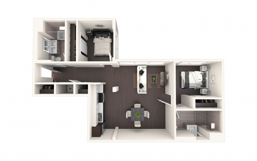 Jeff Two BR B ADA - 2 bedroom floorplan layout with 2 baths and 1220 square feet.
