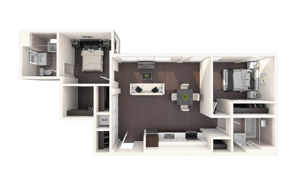 Jeff Two BR C - 2 bedroom floorplan layout with 2 baths and 1220 square feet.