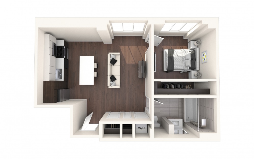 Mad One BR C - 1 bedroom floorplan layout with 1 bath and 675 square feet.