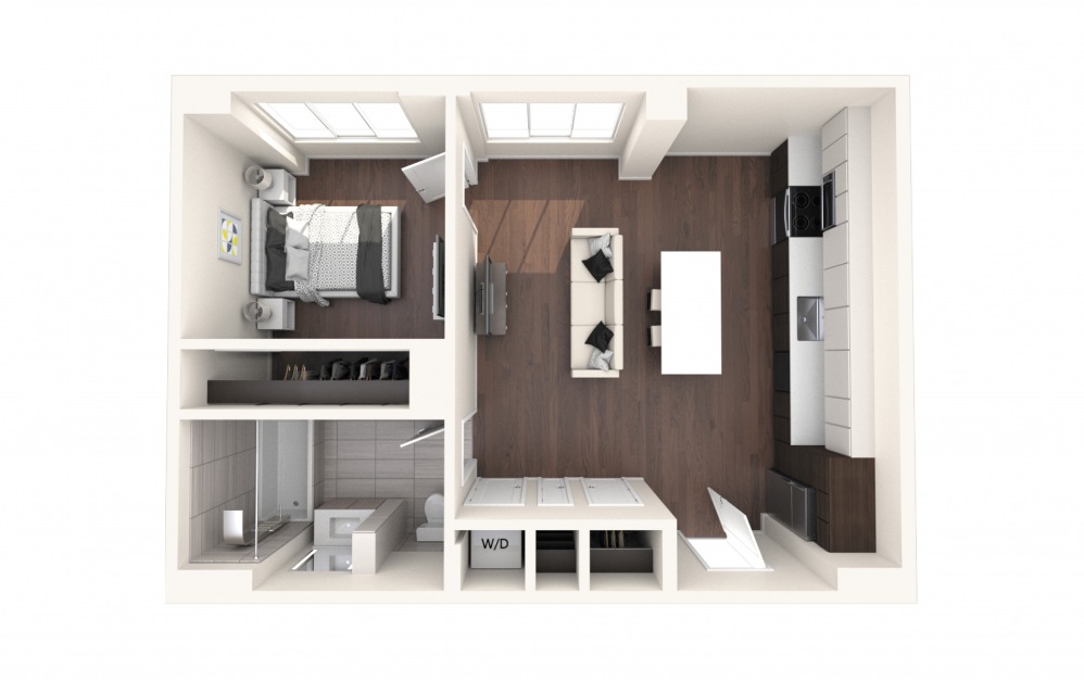 Mad One BR D - 1 bedroom floorplan layout with 1 bath and 675 square feet.