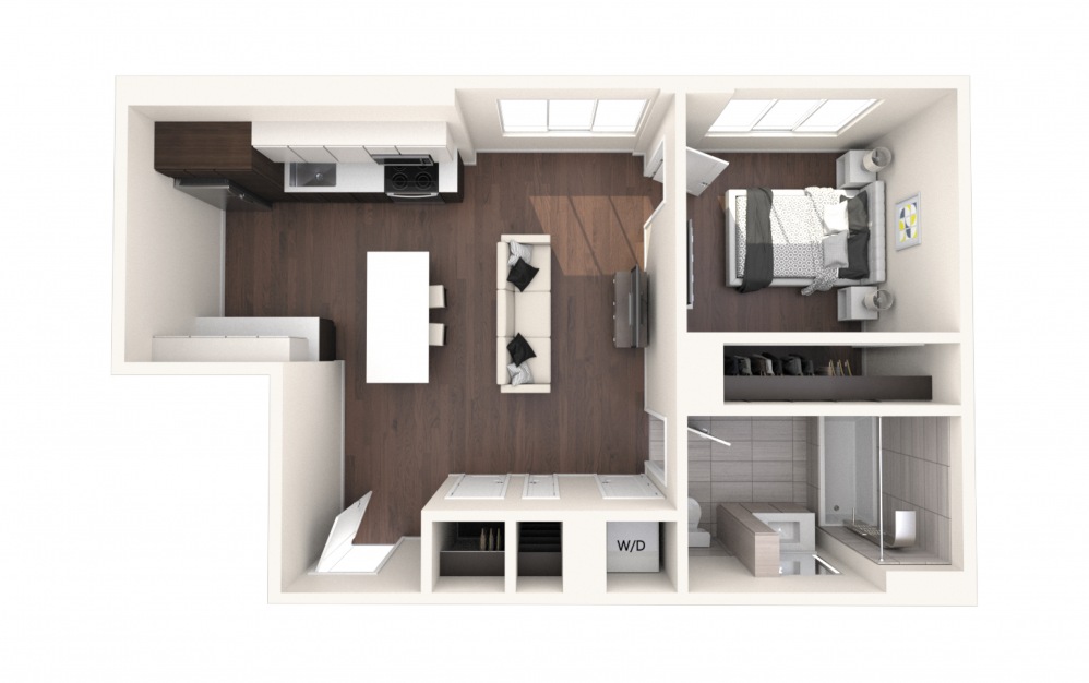 Mad One BR F - 1 bedroom floorplan layout with 1 bath and 700 square feet.