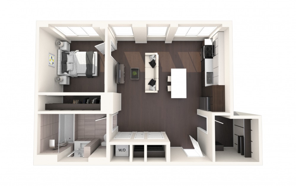 Mad One BR G - 1 bedroom floorplan layout with 1 bath and 700 square feet.
