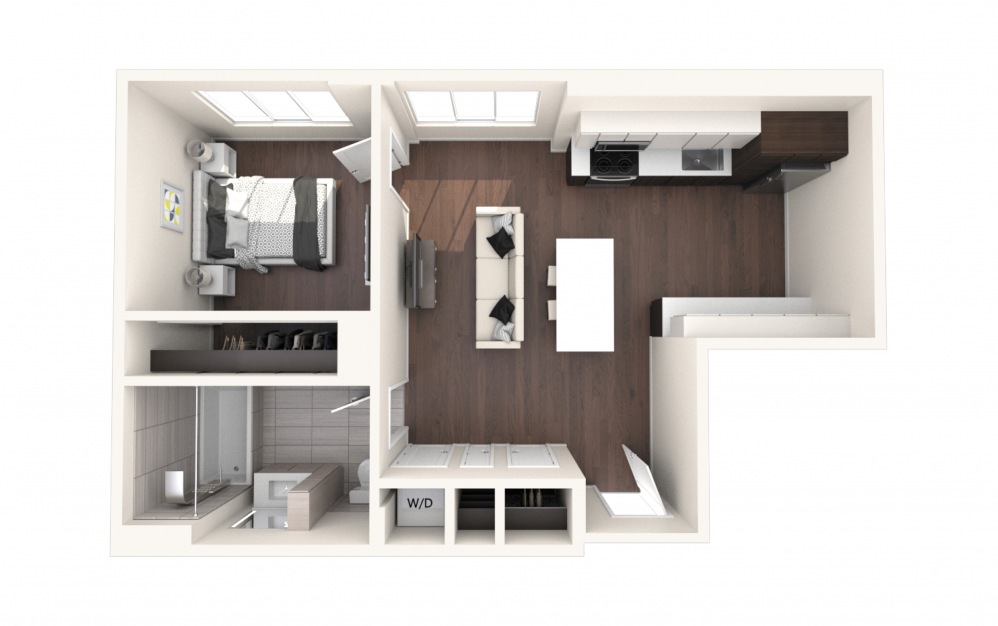 Mad One BR PH E - 1 bedroom floorplan layout with 1 bath and 680 square feet.