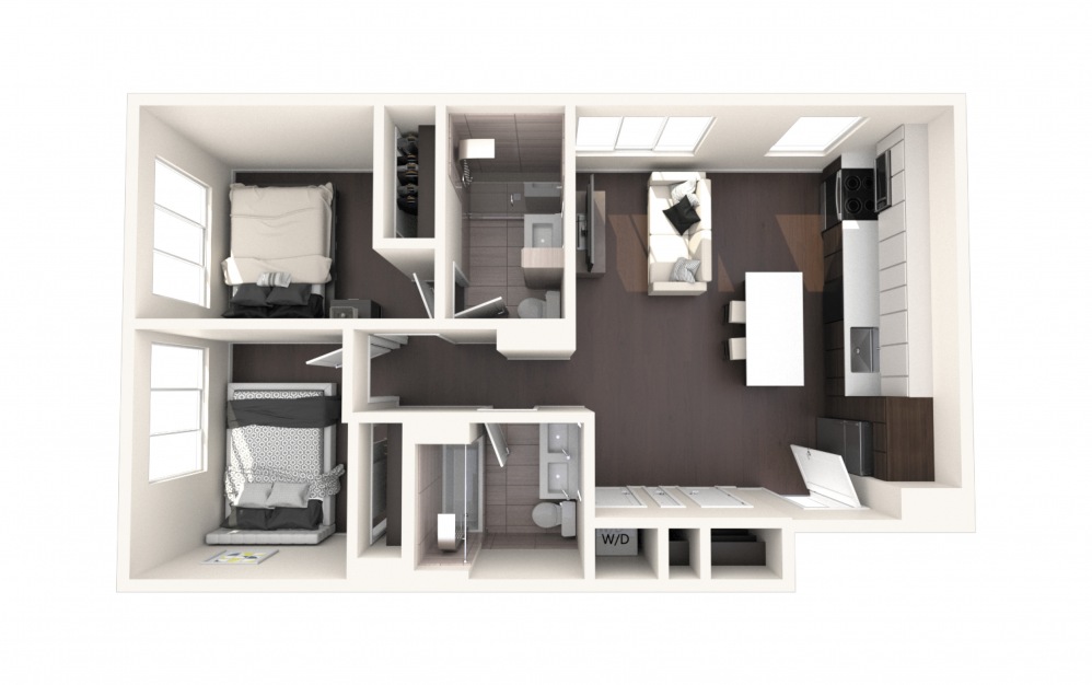 Mad Two Bedroom - 2 bedroom floorplan layout with 2 baths and 1000 square feet.