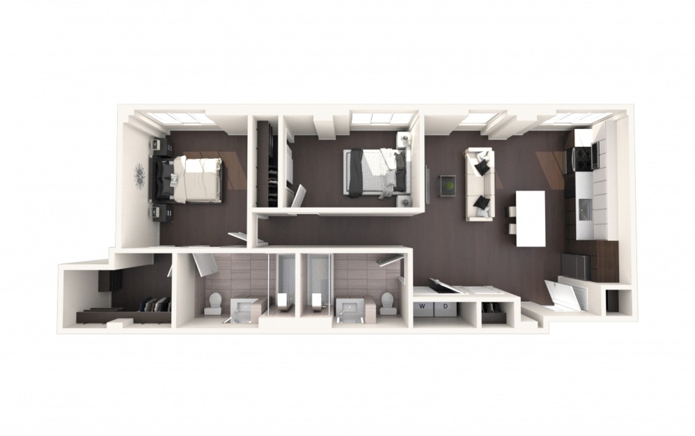 Mad Two BR ADA - 2 bedroom floorplan layout with 2 baths and 1000 square feet.