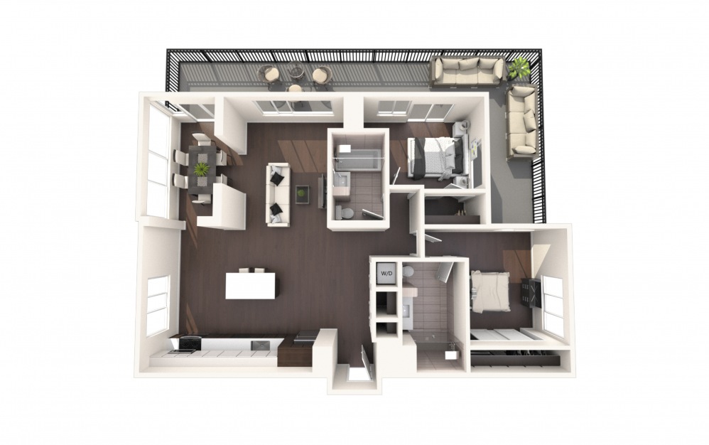Mad Two BR PH - 2 bedroom floorplan layout with 2 baths and 1600 square feet.
