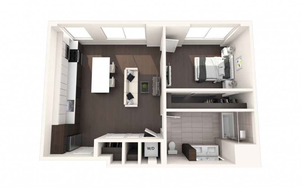 Wash One BR A - 1 bedroom floorplan layout with 1 bath and 650 square feet.