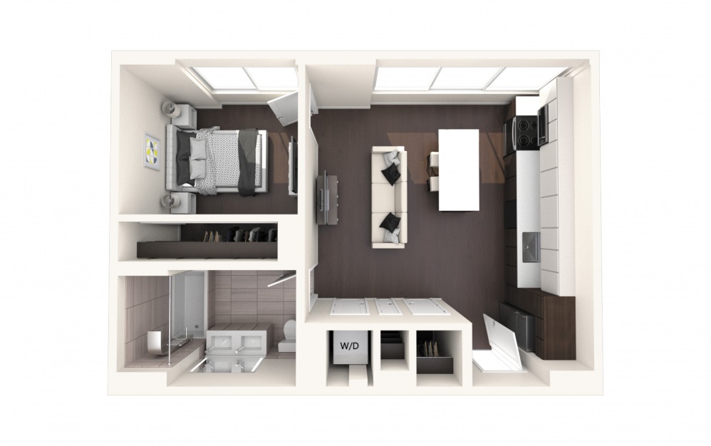 Wash One BR B - 1 bedroom floorplan layout with 1 bath and 650 square feet.
