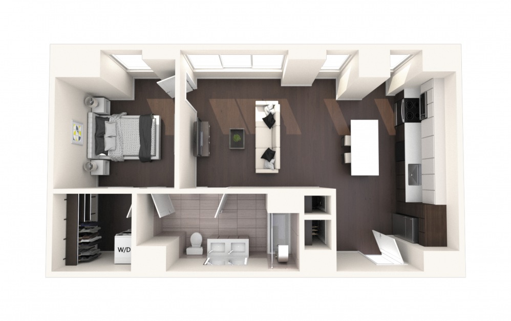 Wash One BR G - 1 bedroom floorplan layout with 1 bath and 700 square feet.