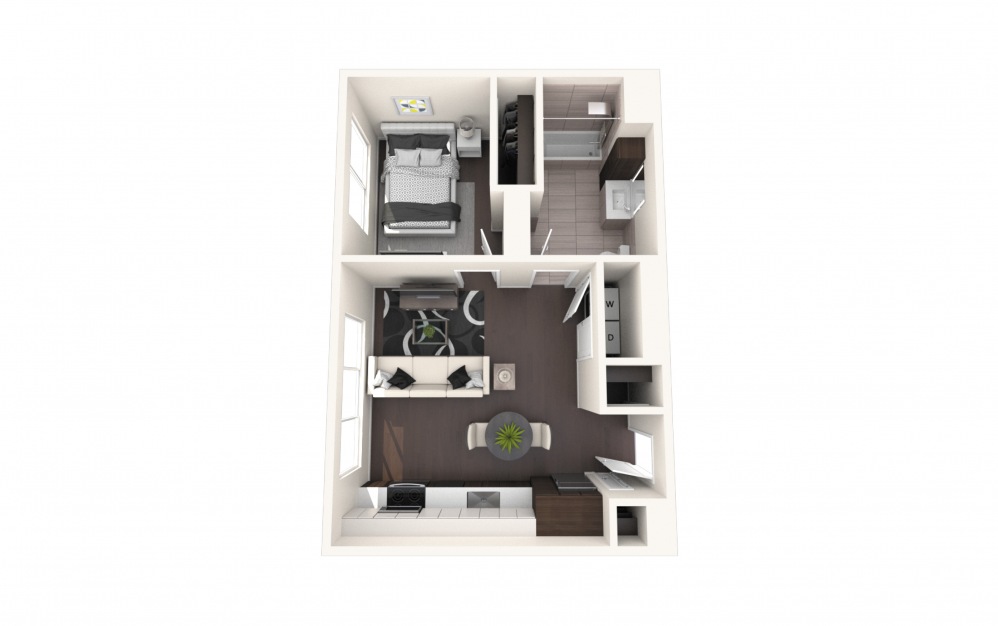 Wash One BR ADA - 1 bedroom floorplan layout with 1 bath and 650 square feet.