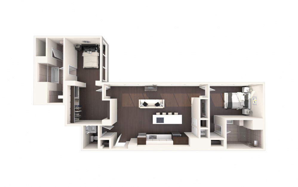 Wash Two BR PH A - 2 bedroom floorplan layout with 2 baths and 1800 square feet.
