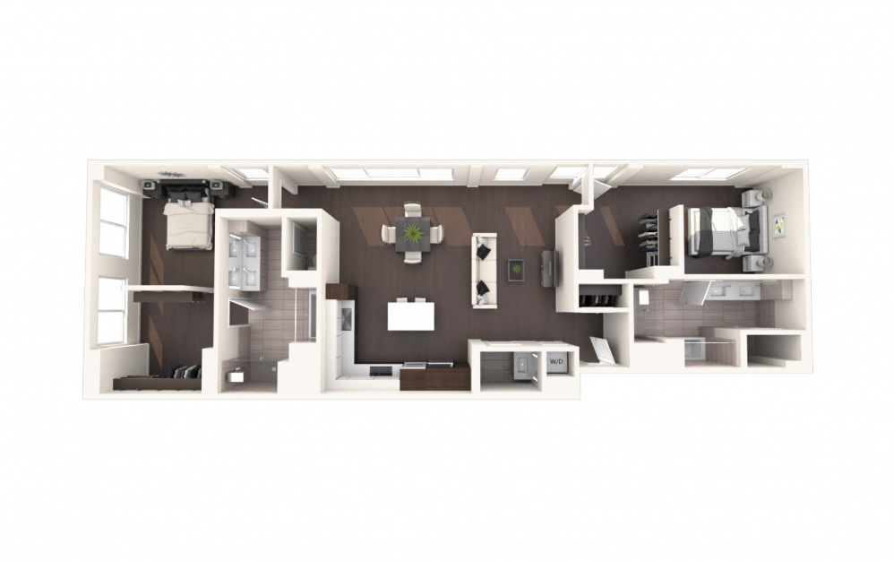 Wash Two BR PH B - 2 bedroom floorplan layout with 2 baths and 1800 square feet.