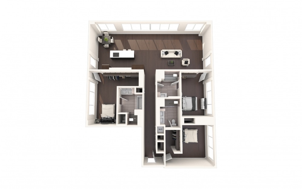 Wash Three BR PH - 3 bedroom floorplan layout with 3 baths and 2600 square feet.